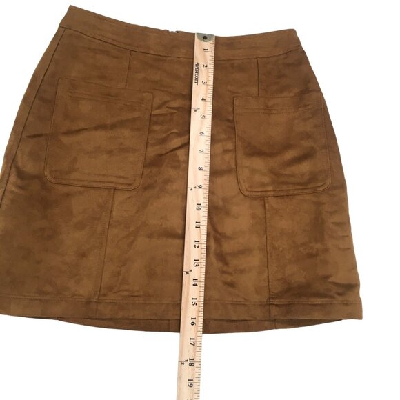 Faux Suede A Line Mini Skirt Y2K Size 0 Zipper Pockets Brown Cognac Old Navy - Picture 6 of 12